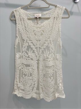 Laundry By Shelli Segal Ivory Crochet Lace Sleeveless Camisole